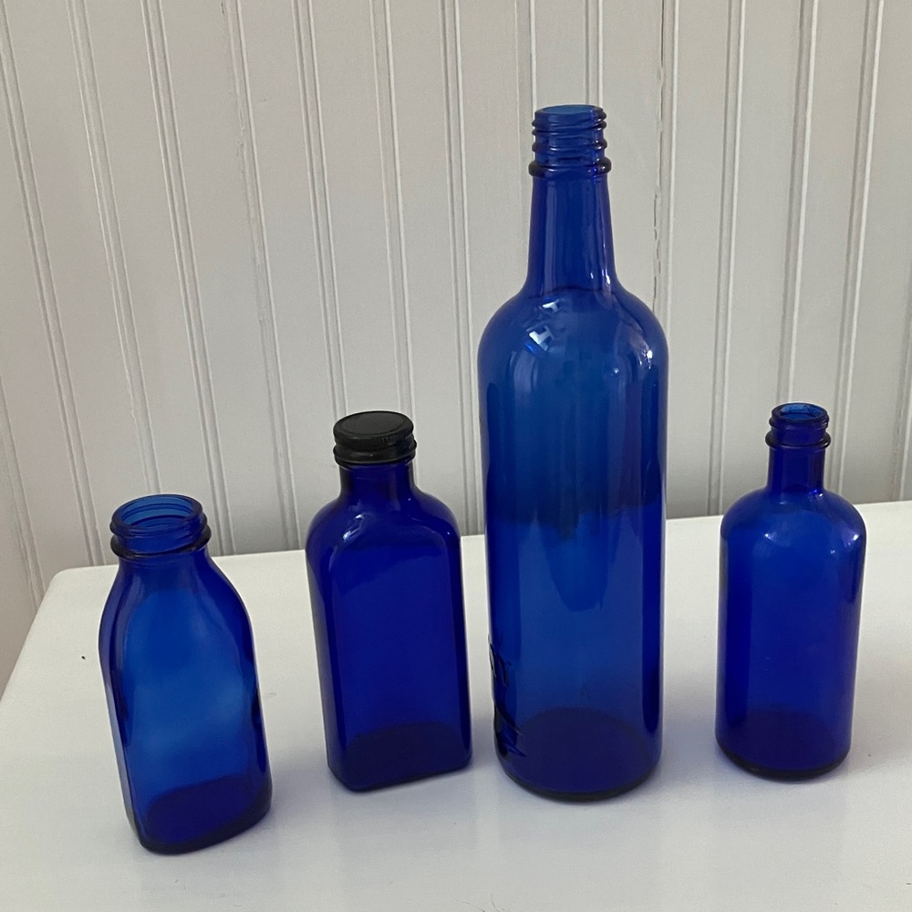 Vintage Cobalt Blue Glass Bottles - Set of 4
